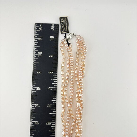 Honora Pearl Necklace Floral Flower Sterling Silver Pink Pendant Triple Strand - Picture 12 of 16